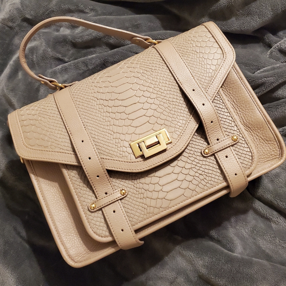 Available Gigi New York Hayden Satchel Tan Embossed Leather